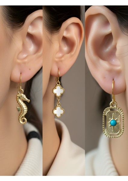 Trend Sembol Figürlü 3’lü Kadın Küpe Set