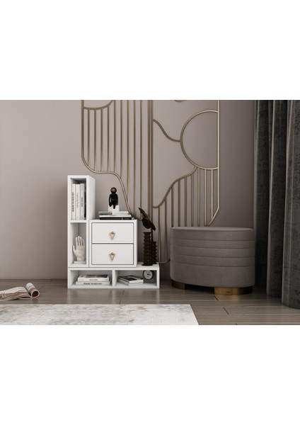 Modüler Depolama Çekmeceli Ofis Sehpası Kitaplıklı Yan Ünite Alt Raflı Konsol BEYAZ-PNR-OFS-S-1001 fiyatları