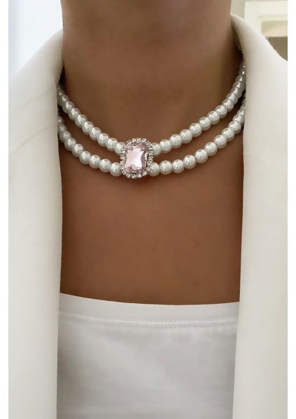 Çift Sıralı Abiye Inci Choker Kolye