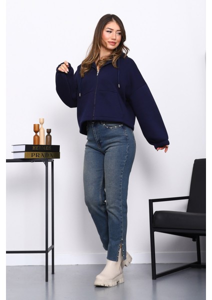 Lacivert Sağ Kol Fermuarlı Cepli Üç İplik Sweat Hırka fiyatları