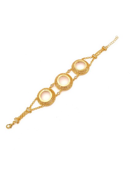 altın kaplama çiçek desenli üç çeyrekli çerçeve bileklik blk-1180