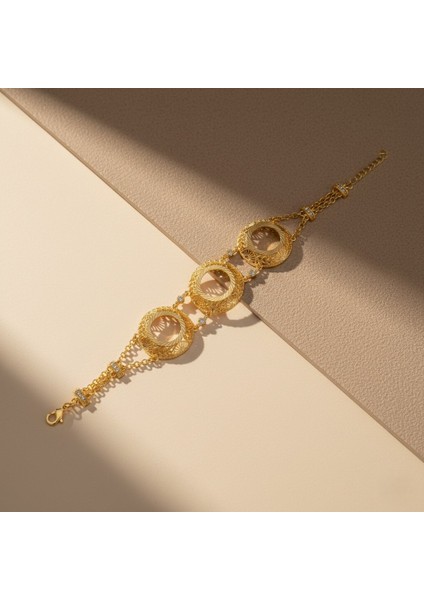 altın kaplama çiçek desenli üç çeyrekli çerçeve bileklik blk-1180 fırsatları