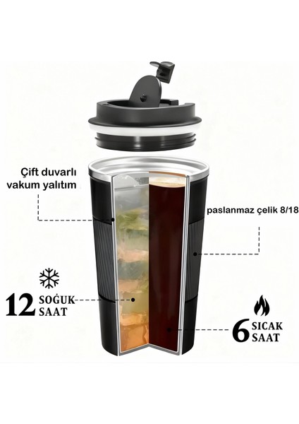 510 ml Şık Tasarım Çift Katmanlı Paslanmaz Çelik Termos Bardak Sızdırmaz Sıcak-Soğuk Araç Uyumu
