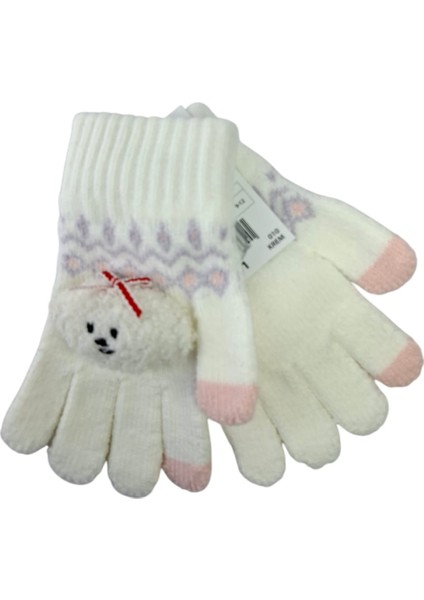 Spteks Kitti 4-8 Yaş Kız Çocuk Krem Renk Bulut Figürlü Kışlık Örme Eldiven fiyatları