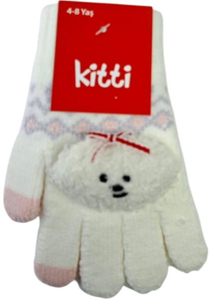 Spteks Kitti 4-8 Yaş Kız Çocuk Krem Renk Bulut Figürlü Kışlık Örme Eldiven fırsatları