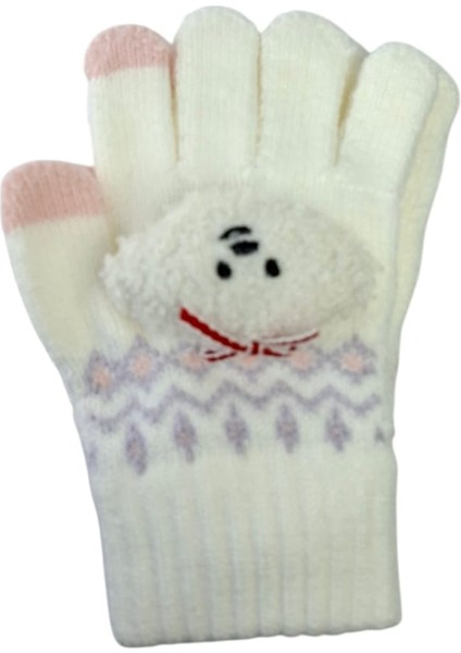 Spteks Kitti 4-8 Yaş Kız Çocuk Krem Renk Bulut Figürlü Kışlık Örme Eldiven indirimleri