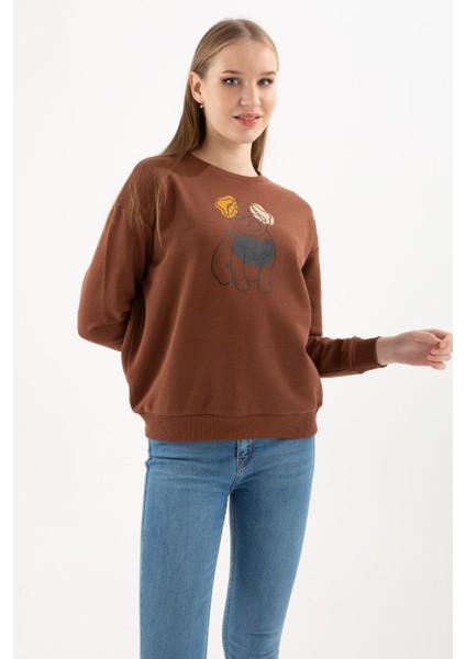 Kadın Bisiklet Yaka Baskılı Sweatshirt fırsatları