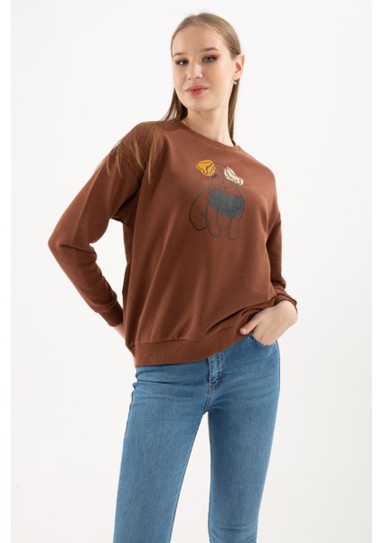 Kadın Bisiklet Yaka Baskılı Sweatshirt indirimleri