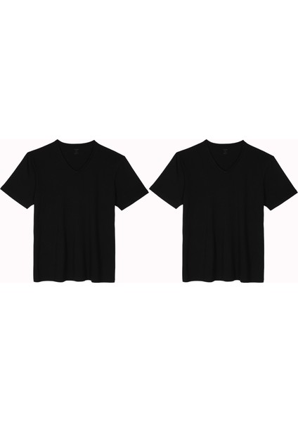 Büyük Beden V Yaka Doğal Pamuklu Azo Test Onaylı 2li Erkek Tişört Atlet
