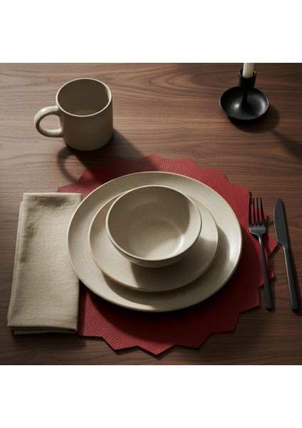 2 Adet Deri Amerikan Servis-Kolay Silinebilir SUPLA-33X33 Cm-Gülün Dikeni Desen