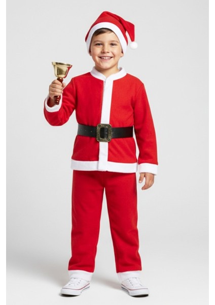 Erkek Çocuk 4'lü Noel Elbise (Üst+Alt+Şapka+Kemer) 12418