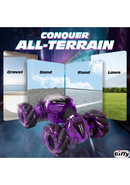 Oyuncak 2.4 Ghz Uzaktan ve Bilek Kumandalı Şarjlı LED Işıklı Full Fonksiyon Akrobat Drift Aracı