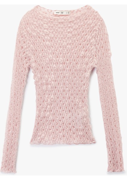 Slim Fit Yarı Transparan Yumuşak Dokulu Uzun Kollu Dantel Bluz