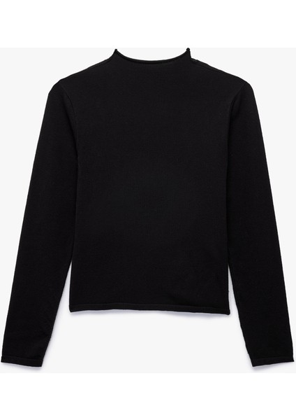 Slim Fit Uzun Kollu Dik Yaka Tül Detaylı Triko Kazak fırsatları