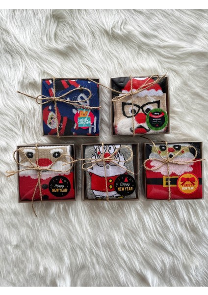 5 Adet Kutulu Renkli Yılbaşı Noel Çorap Seti, Şık ve Eğlenceli Hediye Alternatifi