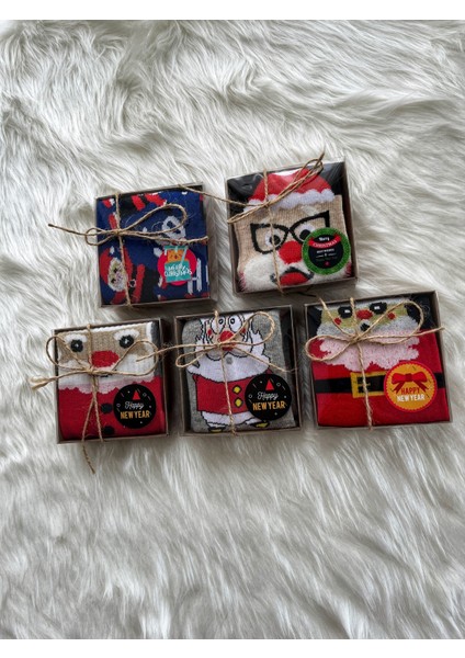 5 Adet Kutulu Renkli Yılbaşı Noel Çorap Seti, Şık ve Eğlenceli Hediye Alternatifi modelleri