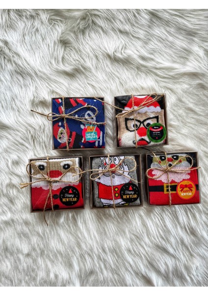 5 Adet Kutulu Renkli Yılbaşı Noel Çorap Seti, Şık ve Eğlenceli Hediye Alternatifi fırsatları