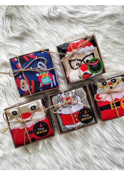 5 Adet Kutulu Renkli Yılbaşı Noel Çorap Seti, Şık ve Eğlenceli Hediye Alternatifi indirimleri