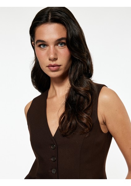 Düğmeli V Yaka Peplum Blazer Yelek fiyatları