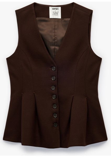 Düğmeli V Yaka Peplum Blazer Yelek fırsatları