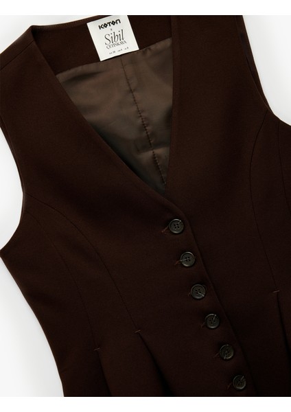 Düğmeli V Yaka Peplum Blazer Yelek