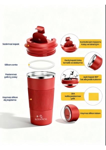 510 ml Şık Tasarım Çift Katmanlı Paslanmaz Çelik Termos Bardak Sızdırmaz Sıcak-Soğuk Araç Uyumu modelleri