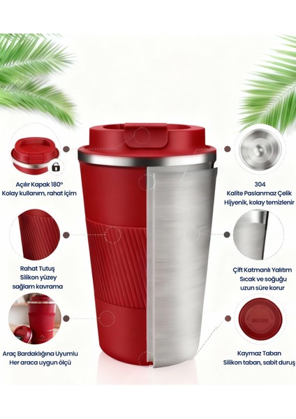 510 ml Şık Tasarım Çift Katmanlı Paslanmaz Çelik Termos Bardak Sızdırmaz Sıcak-Soğuk Araç Uyumu indirimleri