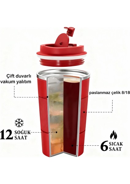 510 ml Şık Tasarım Çift Katmanlı Paslanmaz Çelik Termos Bardak Sızdırmaz Sıcak-Soğuk Araç Uyumu