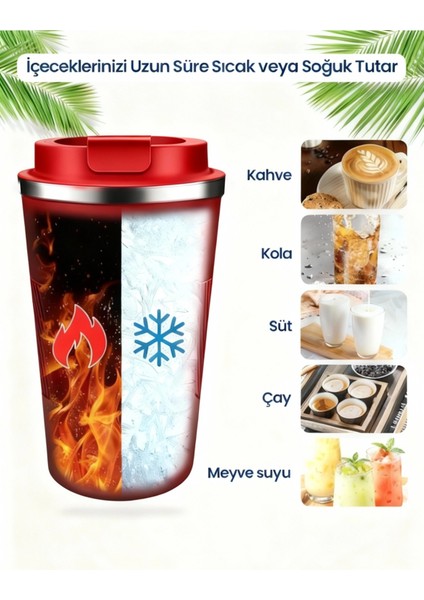 510 ml Şık Tasarım Çift Katmanlı Paslanmaz Çelik Termos Bardak Sızdırmaz Sıcak-Soğuk Araç Uyumu