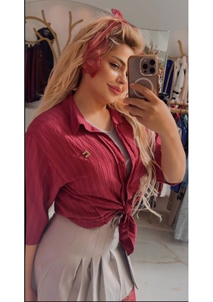 Bordo Krinkıl Dokulu Relaxfit Modern Casual Şıklığında Premium Gömlek