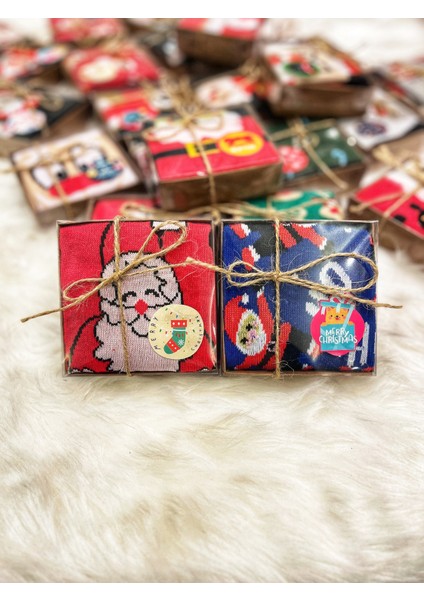 Yılbaşı Temalı Unisex Çorap Seti, Kutulu, Renkli ve Eğlenceli Tasarım