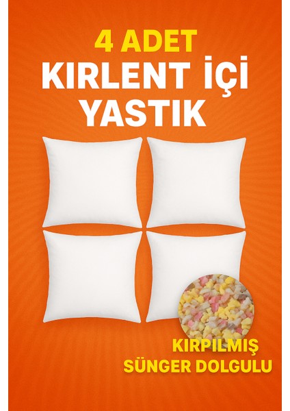 Home 4 Adet Süper Dolgun Kare Kırlent Içi Yastık Sünger Dolgulu