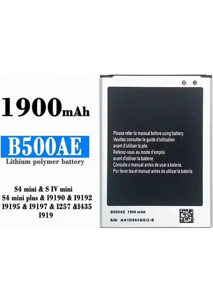 Samsung Galaxy S4 Mini B500AE B500BE Pil 1900MAH I9192 I9195 I9190 I9198 J110 I435 I257