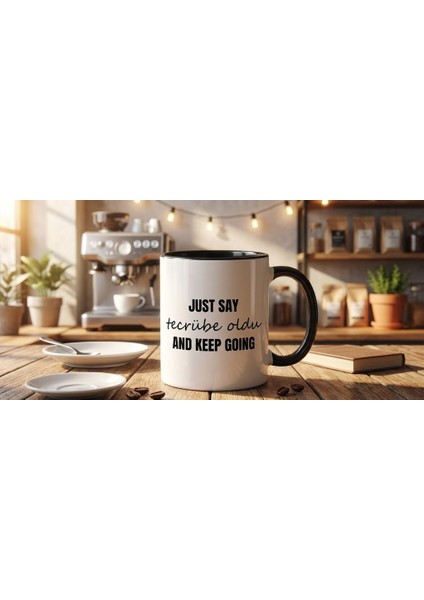 Siyah Kulplu Yazılı Porselen Kupa Bardak | Yelkovanstudio