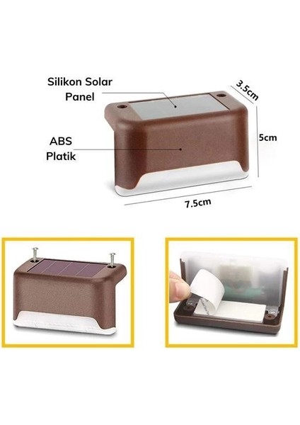 Solar Güneş Enerjili Şarj Edilen Köşebent Merdiven Veranda Bahçe Yolu LED Lamba Işık 4 Adet ( Lisinya ) indirimleri