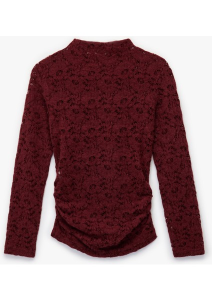 Slim Fit Floral Dokulu Drapeli Dantel Bluz