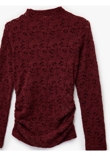 Slim Fit Floral Dokulu Drapeli Dantel Bluz modelleri