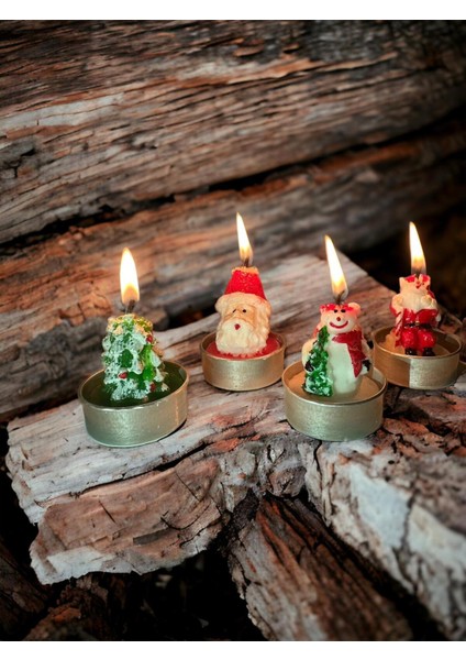 Yılbaşı Temalı Mum Paketi, Çam Ağacı, Noel Baba ve Kardan Adam Figürleriyle Dekorasyon