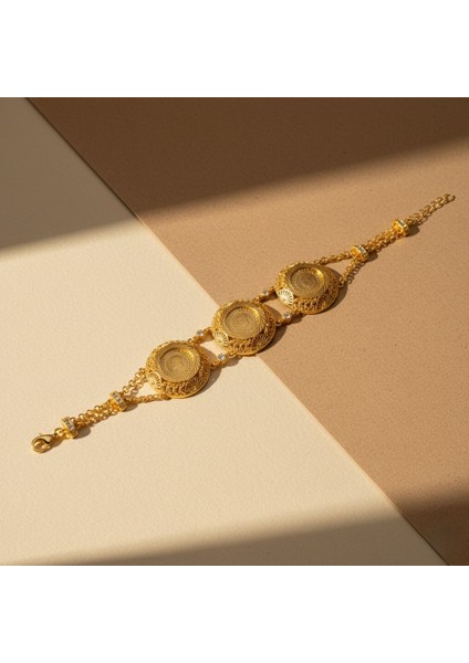 altın kaplama çiçek desenli üç çeyrek altınlı bileklik blk-1181 fırsatları