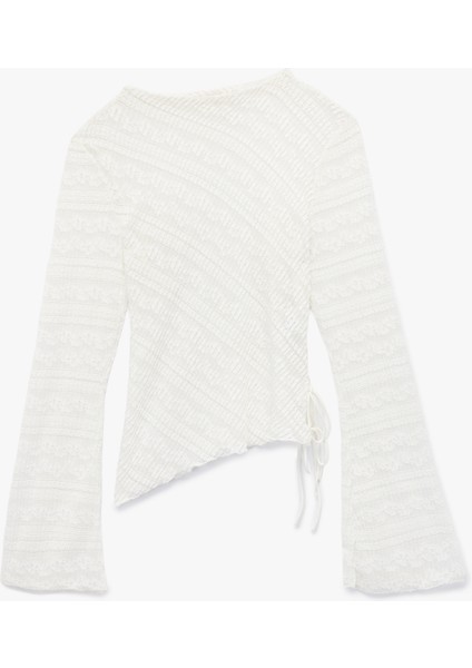 Uzun Kollu Bisiklet Yaka Bağlama Detaylı Dantelli Bluz modelleri