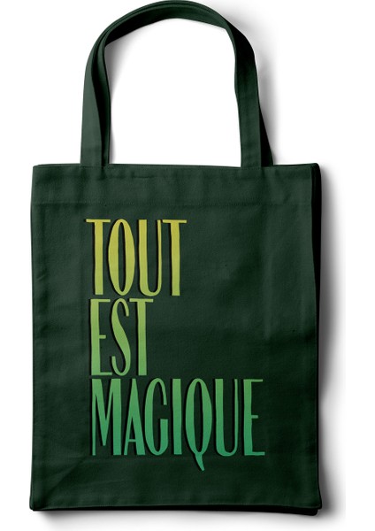 Sanatsal Gabardin Bez Çanta – Tipografi Tout Est Magique Yazı Baskılı Tasarım - 35X40