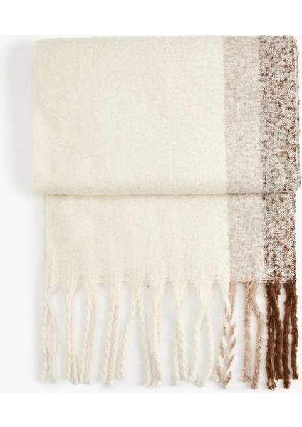 Yumuşak Dokulu Renk Bloklu Püsküllü Uzun Atkı fiyatları