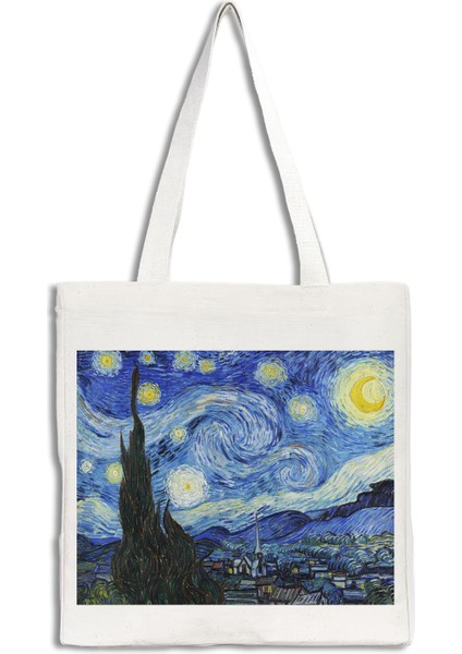 Sanatsal Kanvas Çanta – Van Gogh "the Starry Night" Tasarım - 35X40X10CM