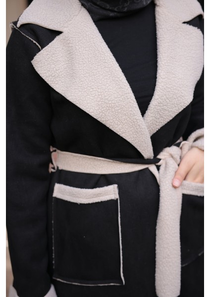 Siyah Kruvaze Yaka İçi Kürklü Süet Kaban indirimleri