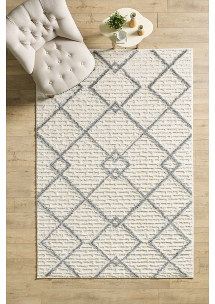 Yumuşak Bukleli Iskandinav Tasarım Salon Oturma Odası Yolluk Krem Halı