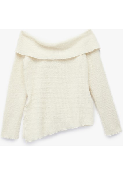 Slim Fit Uzun Kollu Omzu Açık Peluş Kazak