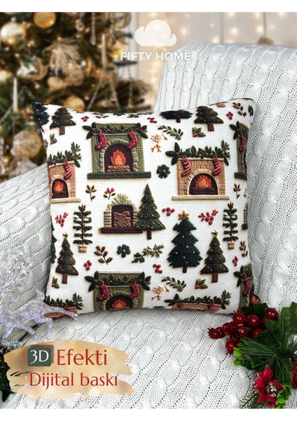 Iki Adet 43X43 cm Dijital Baskı Kırlent Kılıfı, Yılbaşı ve Noel Temalı, Beyaz indirimleri
