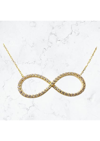 Sonsuzluk Figürlü Zirkon Taşlı 14 Ayar Altın Kolye