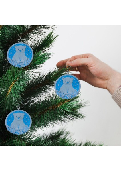 Mavi ve Renkli Kutup Ayısı ve Çam Ağacı Süsleri 3'lü Set