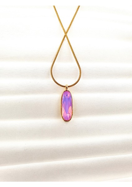 Renk Geçişli Dikey Taşlı Kolye – Altın Renk Yılan Zincir